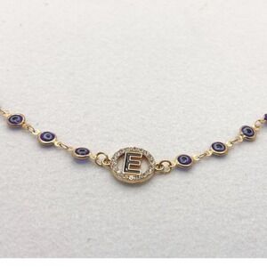 Initial E Bracelet Gold Tone Blue Evil Eye Lobster Clasp Boho Protection Charm